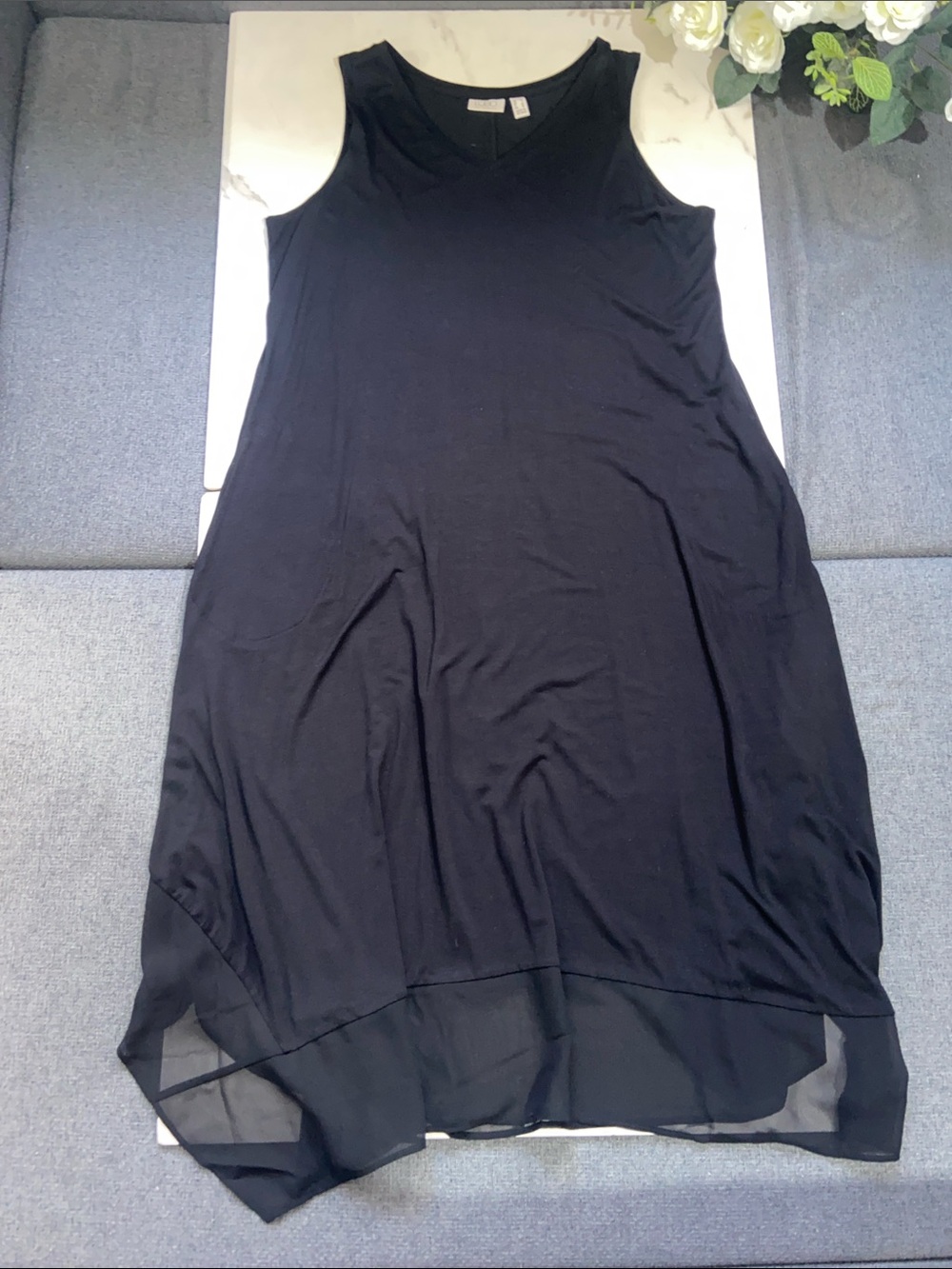 LOGO Lori Goldstein Sleeveless Black V-Neck A-Line Dress Size Large